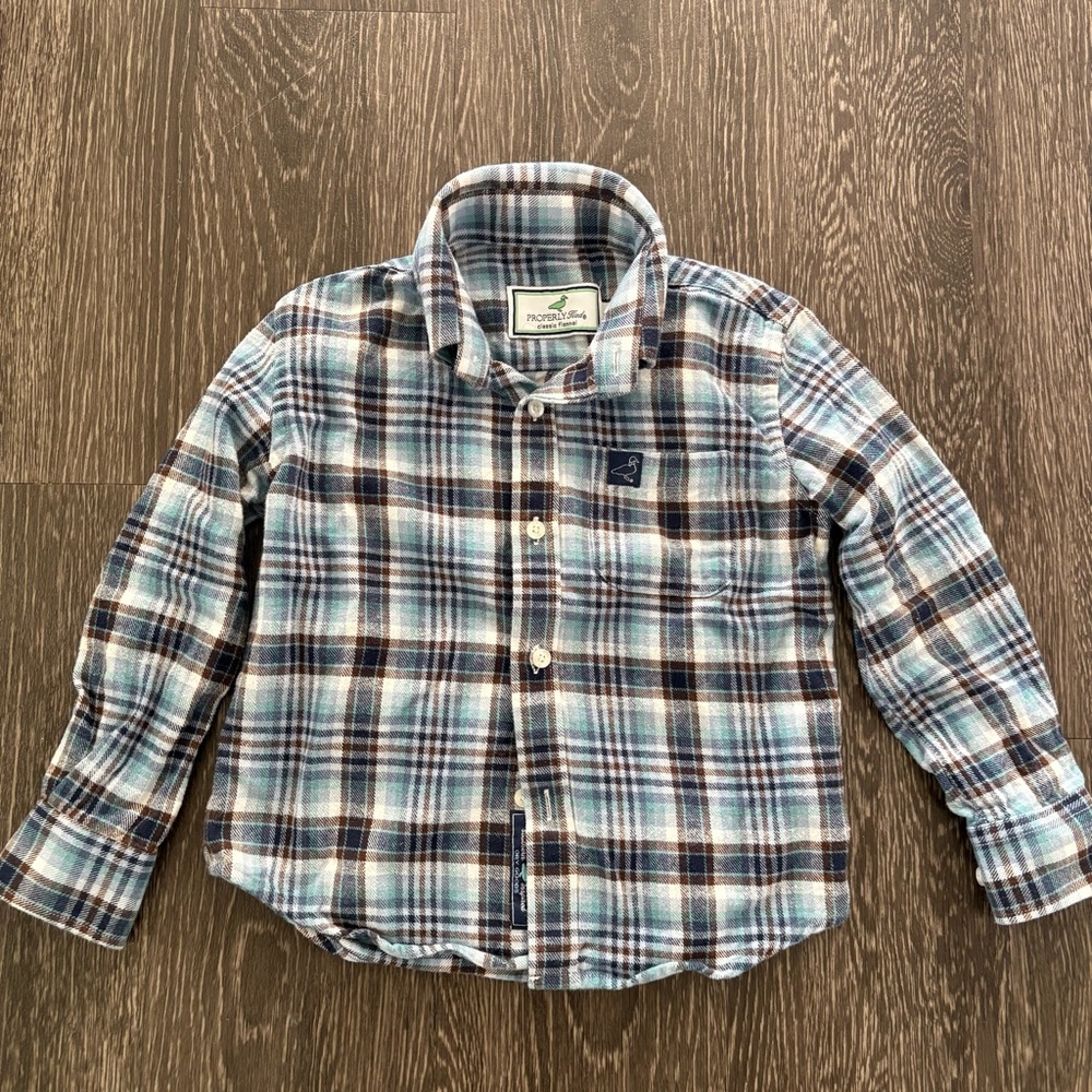 Properly Tied Classic Flannel Blue Brown Plaid Button Down Shirt 2T
